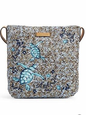 Vera Bradley NEW Sea Turtles Straw Crossbody Mint Brown Sea Life Embroidery